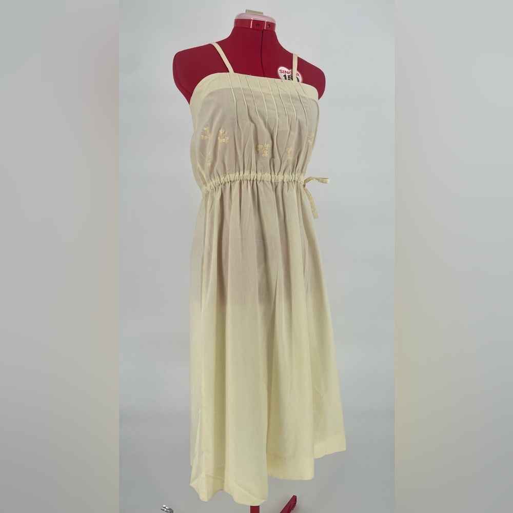 Vintage Pastel Yellow Side Button Drawstring Waist Midi Sundress - Picture 3 of 11